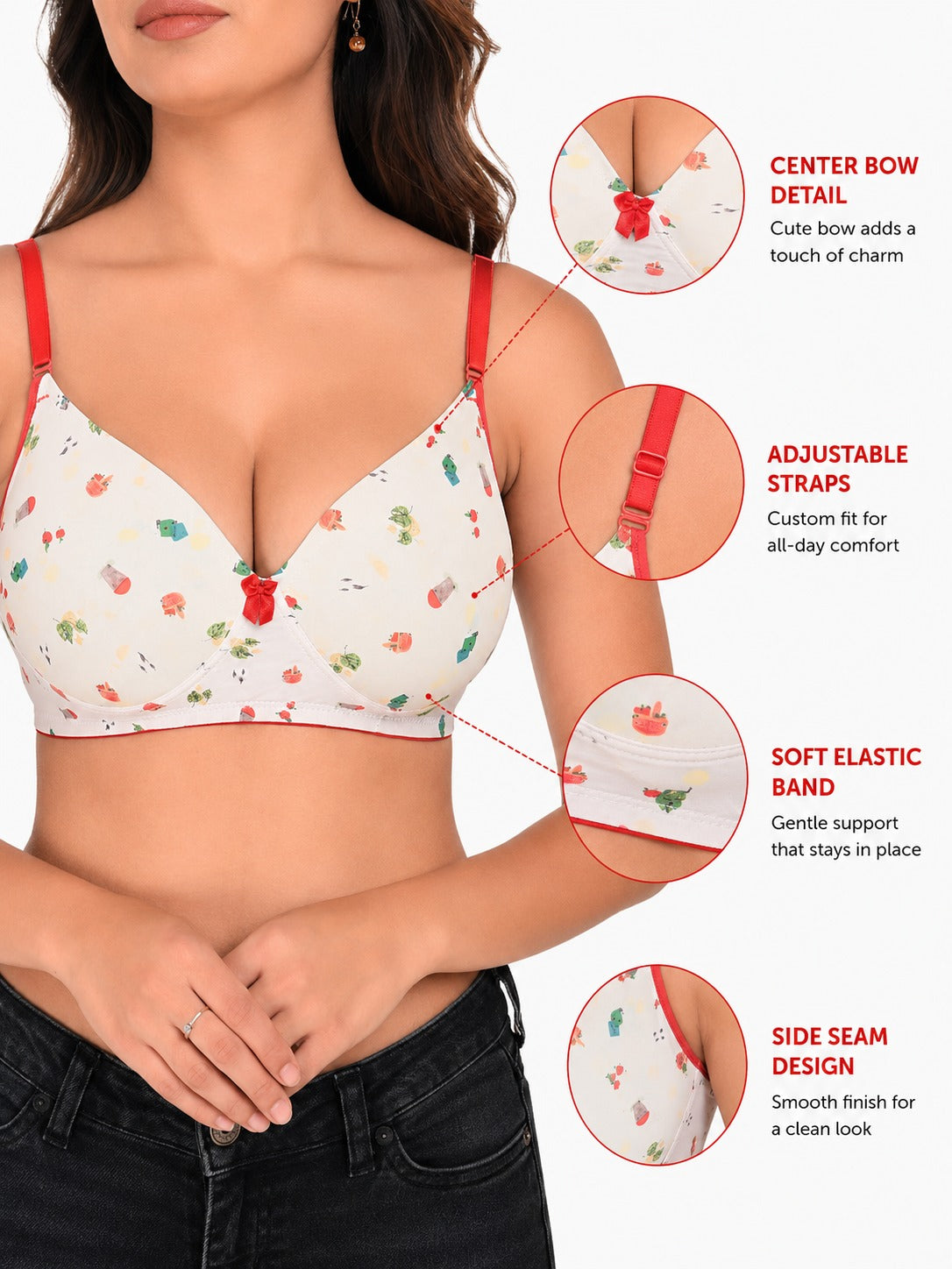 Fruit Print T-Shirt Bra – Padded, Wirefree, Full Coverage