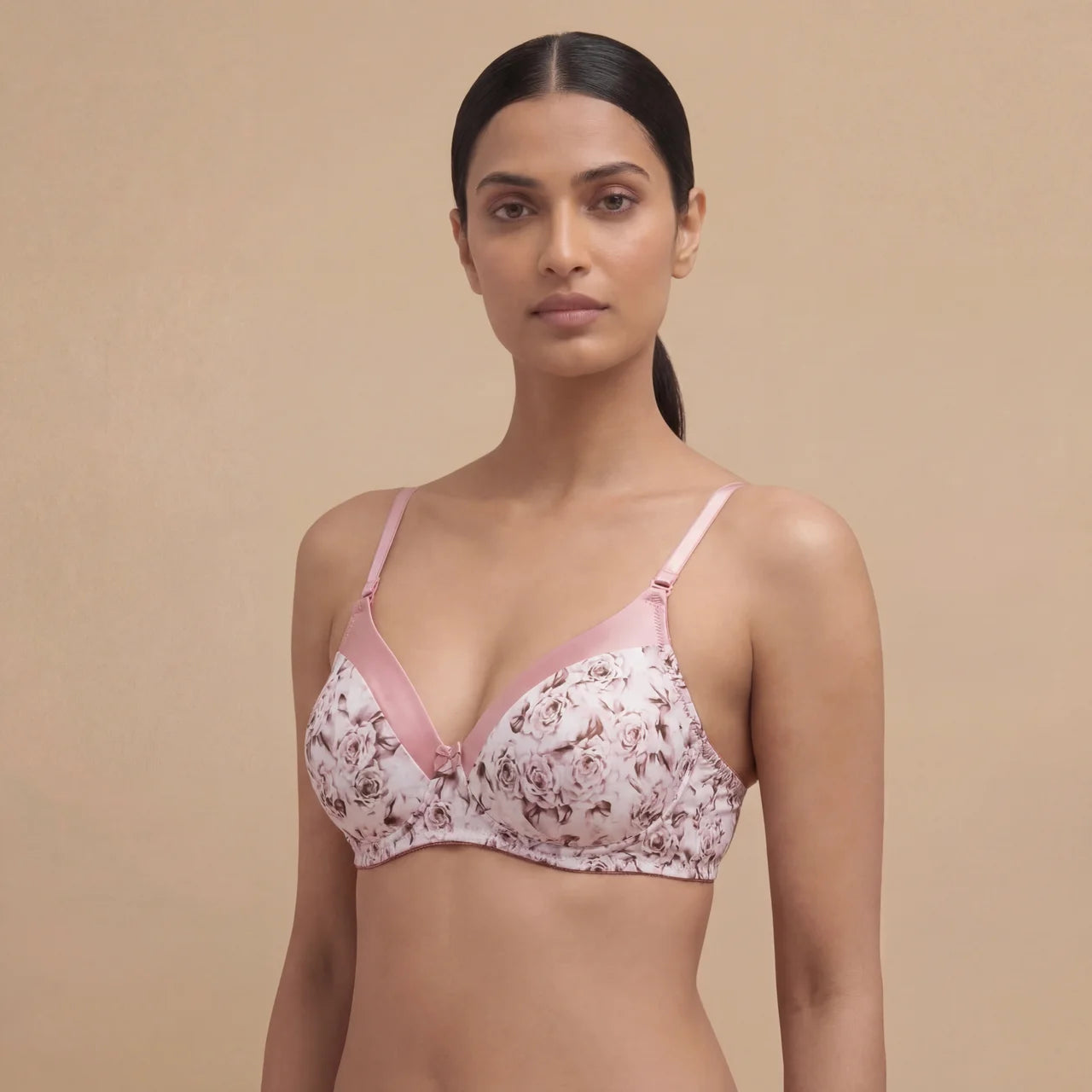 Satin Trim T-Shirt Bra – Padded, Wirefree, Full Coverage (Dawn Pink)