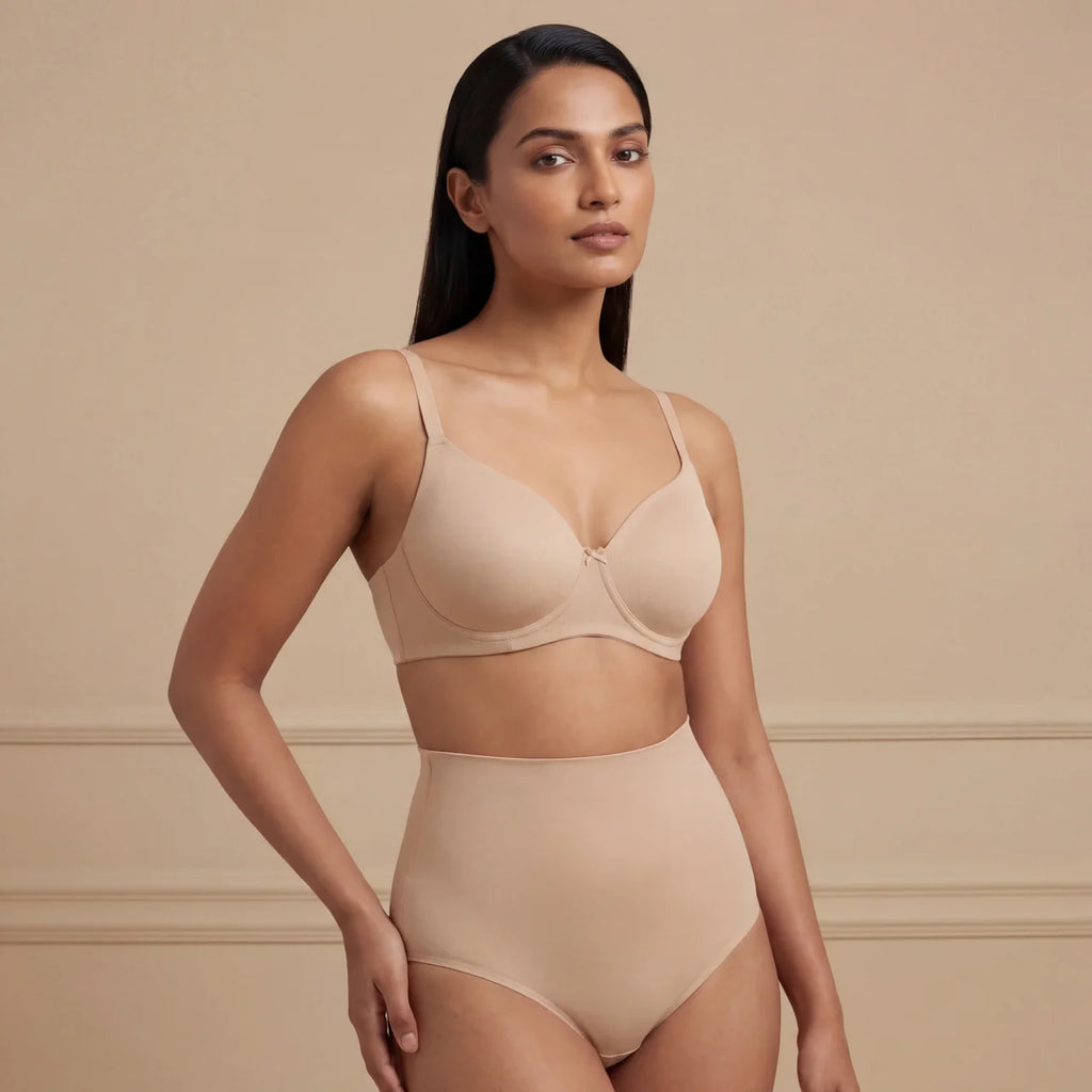 Glitter Straps Padded Non Wired 3/4Th Coverage T-Shirt Bra - Skin