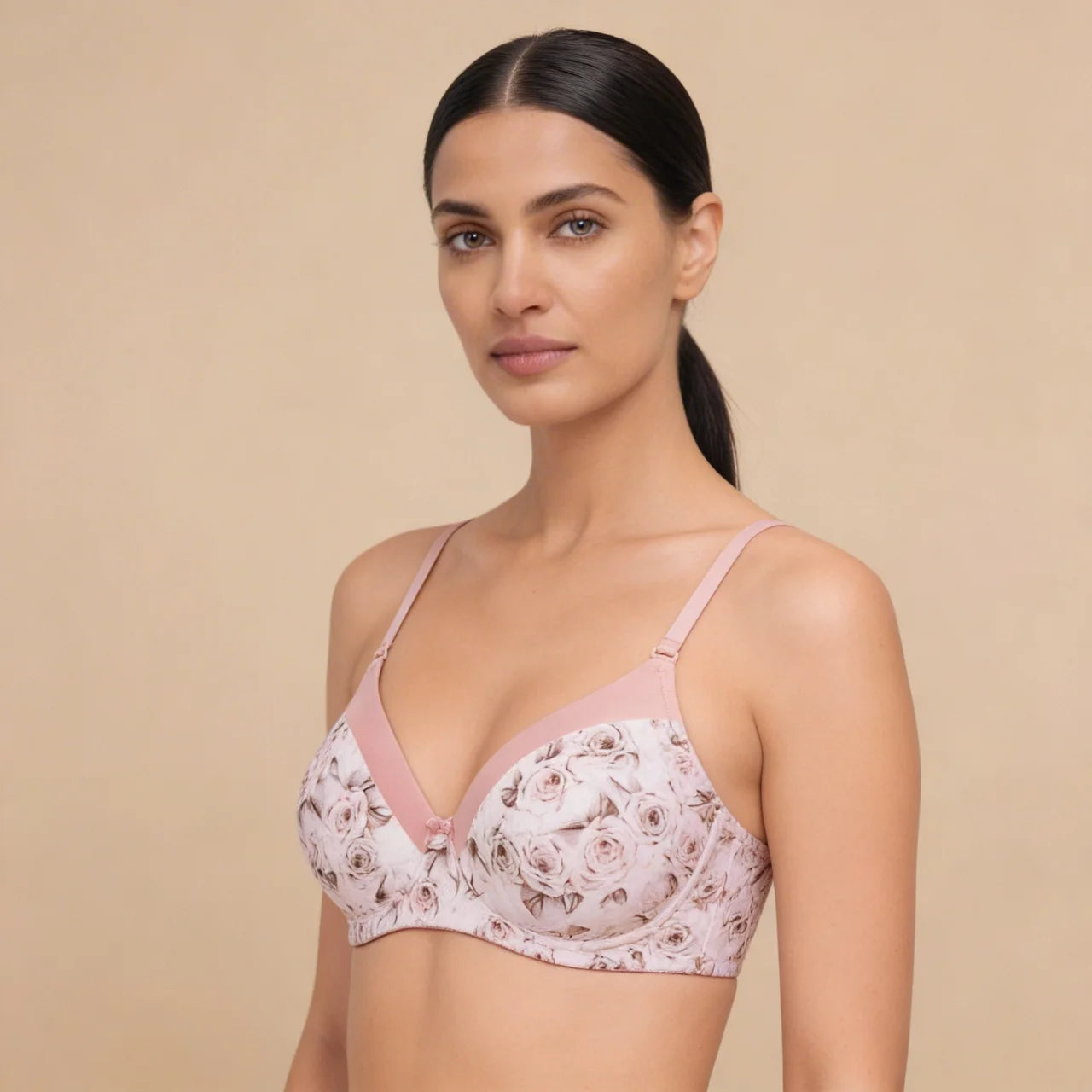 Satin Trim T-Shirt Bra – Padded, Wirefree, Full Coverage (Dawn Pink)