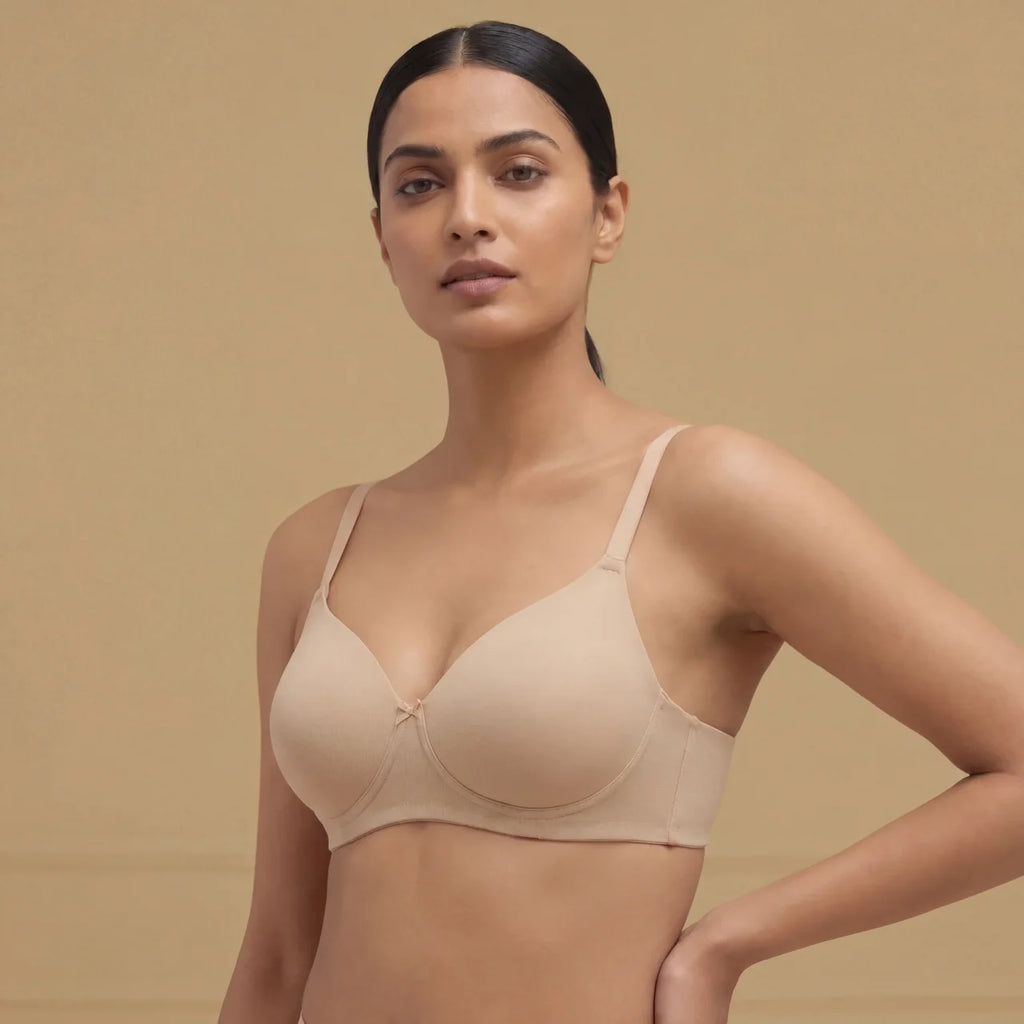 Glitter Straps Padded Non Wired 3/4Th Coverage T-Shirt Bra - Skin